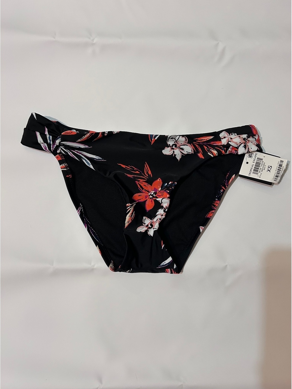 NWT Bar III Tropical Escape Bikini Bottom XS Black Floral Ruched Side Swim